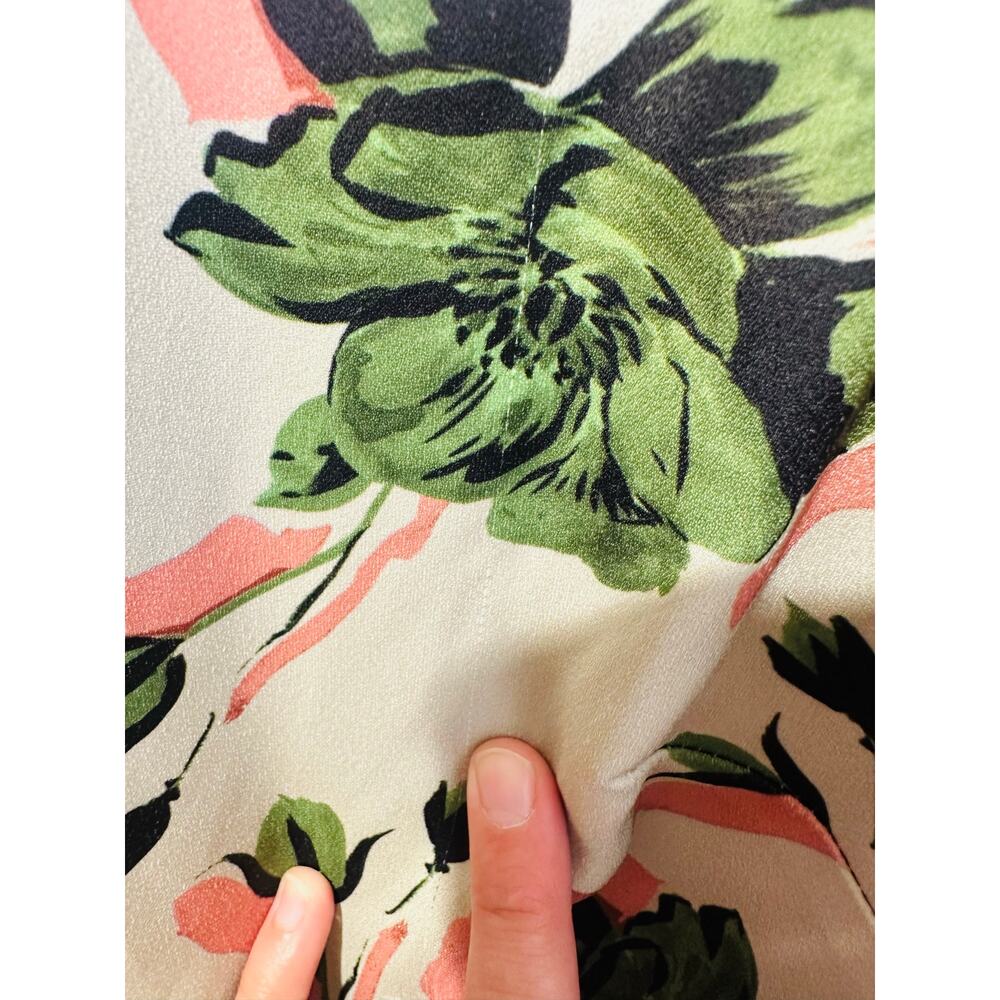 ALEXIA ADMOR Off-White Green Floral Sophie Cinched Waist Flowy Dress size 10 - Picture 12 of 16
